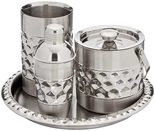 Francois et Mimi Stainless Steel Bar Tools Set, Including Ice Bucket, Wine Chiller, Cocktail Shaker and Serving Tray