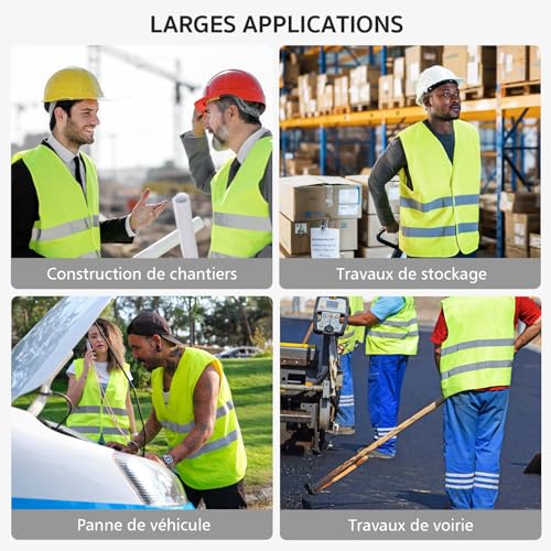 4 Pack Reflective Vest | Fluorescent Vest with Reflective Strips | High Visibility Vest for Car, Construction | Fluorescent Green