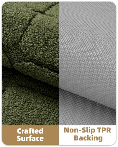 Color&Geometry Ultra Soft Bathroom Rug, Non Slip Machine Washable Bath Mat with Rubber Backing, Plush Fluffy Absorbent Carpet for Bathroom Floor, Tub and Shower, 17"x47", Green