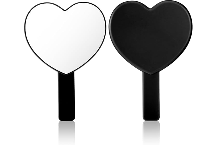 TIESOME Heart Shaped Handheld Mirror, Drop-Resistant Small Heart Mirrors with Handle Portable Travel Cosmetic Lash Mirror Hand Mirror for Women Valentine’s Day Birthday(Black)