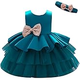 Dressy Daisy Baby & Toddler Girls' Special Occasion Dresses Wedding Flower Girl Tiered Dress Fancy Ball Gown with Headband