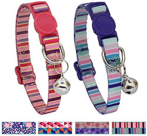 Leepets 2 Pack/Set Breakaway Cat Collar with Bell Safe and Cute Kitten Collar, Adjustable 7-12 Inch, 3/8 Wide