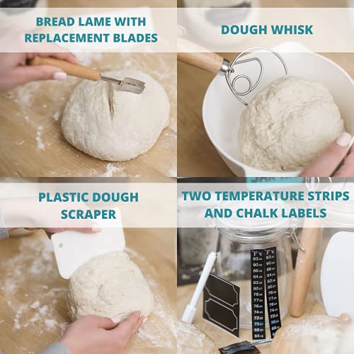 Sourdough Starter Jar Kit, 2Pack, 34 oz. Airtight Glass Jars for Sourdough Starter, Wide Mouth