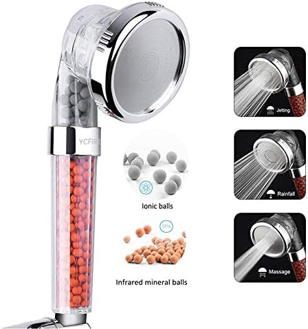 RUNYUE High Pressure Handheld Shower Head, Universal Shower Head Size Connect, Water Saving High Pressure SPA Massage, 3-Way Shower Modes Softens Hard Water (shower head)