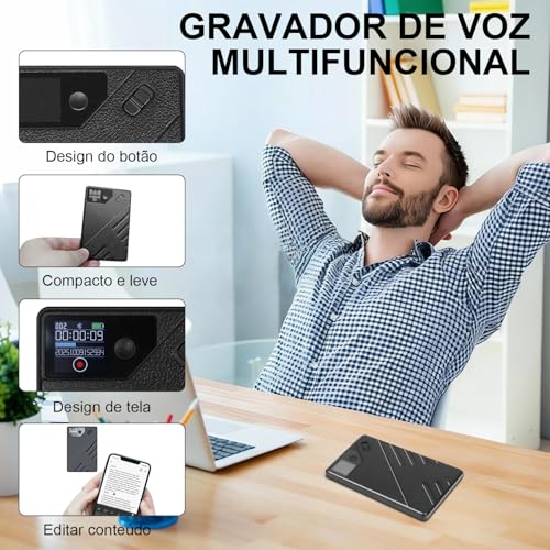 64 GB Gravador de Voz Digital Pequeno com Transcrição de Voz em Texto Ia, Gravador de Áudio com AI, Transcrição e Resumo com Tecnologia de AI, Pode Ser Traduzido em 256 Idiomas, com Bluetooth