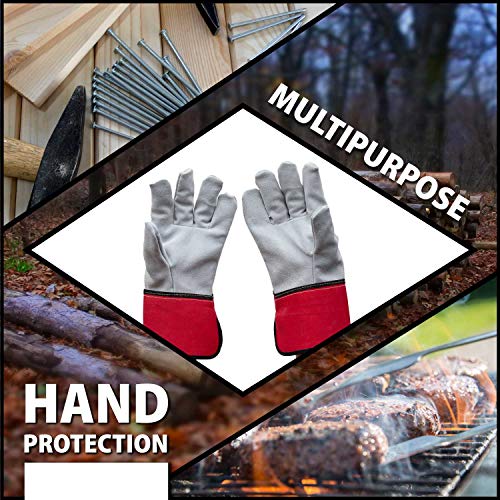 SAFE HANDLER Performance Leather Gloves | Full Split, Leather Palm, Safety Work Gloves, Rubber Gauntlet Safety Cuff, Kevlar Stitching, Grade A Split Leather, OSFM, 3 Pairs - Thumbnail 2