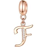 EMOSTAR Letter Charms Initial A-Z Alphabet Beads, Rose Gold 925 Sterling Silver Dangle CZ Birthstone Pendant, Gifts for European Charm Bracelet/Mothers Day/Birthday