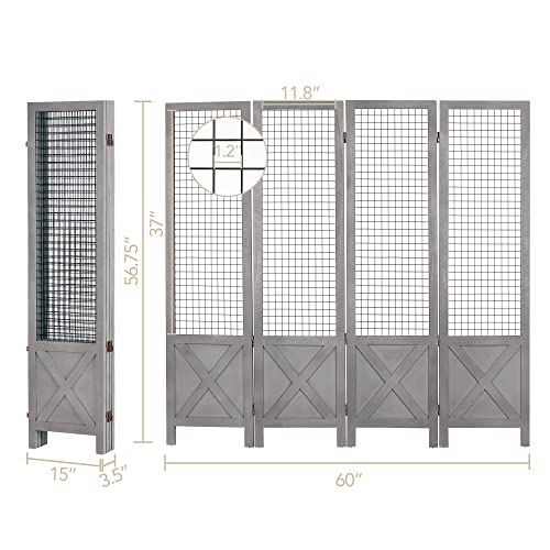 VINGLI Room Divider Freestanding Gridwall, 4 Panel Folding Display Board Organizer With Base Feet, Decorative Wooden Frame Wire Grid Screens For Craft Shows Events Retail (Natural, 5.5'×6