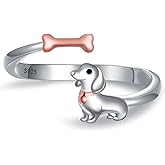 Dachshund Bone Rings for Women - 925 Sterling Silver Weiner Dog Ring Cute Dachshund Gifts Dog jewelry Adjustable Sausage Rings Unique Gifts for Gog Lovers Vintage Puppy Ring