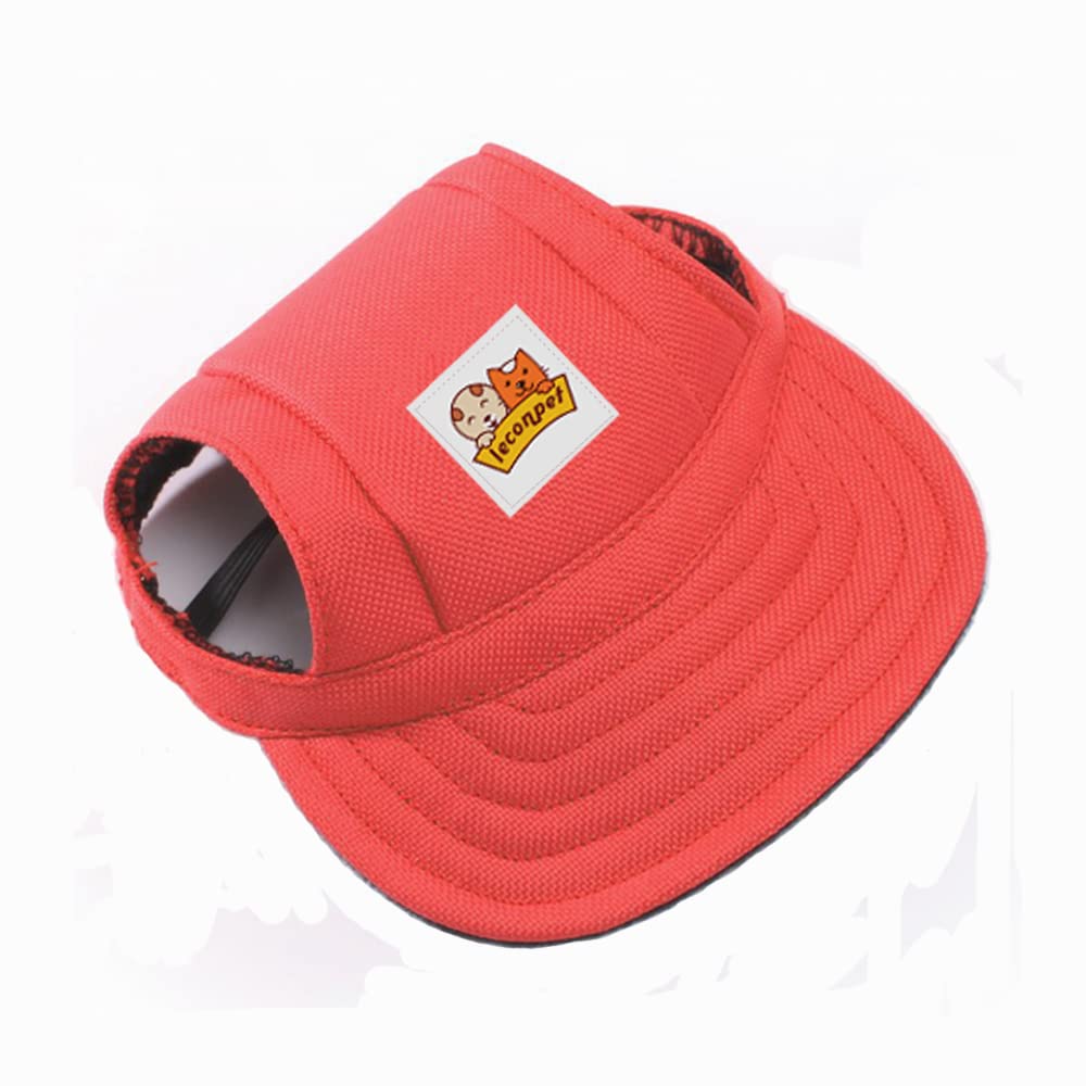 leconpet Baseball Caps hats with Neck Strap Adjustable comfortable Ear Holes for small Medium and Large Dogs in Outdoor Sun Protection (S, Red)