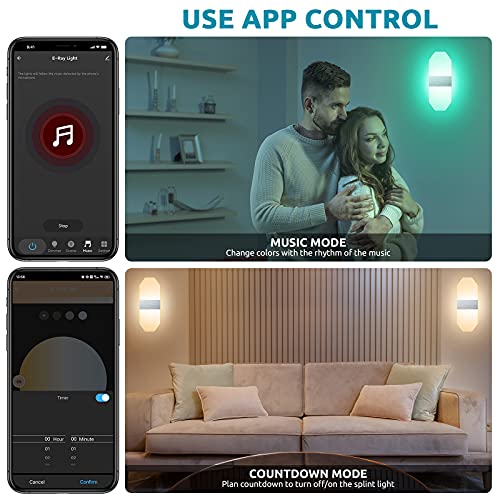 JIRVY Wandleuchte Innen LED Intelligente Bluetooth APP Wandleuchte 12W RGB+CCT Dimmbar 2 Stücke Acryl Modern Wandlampe für Wohnzimmer Treppenhaus Schlafzimmer Flur