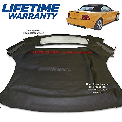 Compatible With Ford Mustang Convertible Soft Top with Heated Glass Window Two-Piece Factory Style Black Sailcloth 1994-2004 - Thumbnail 2