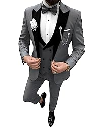 Wangyue 3 Piece Suit for Men Grey Men Tuxedo Suit