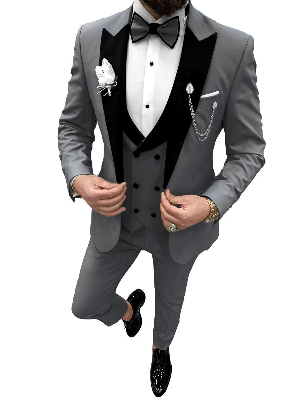 Wangyue 3 Piece Suit for Men Grey Men Tuxedo Suit