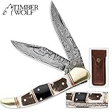 Timber Wolf Filework Hunter Folding Knife Damascus