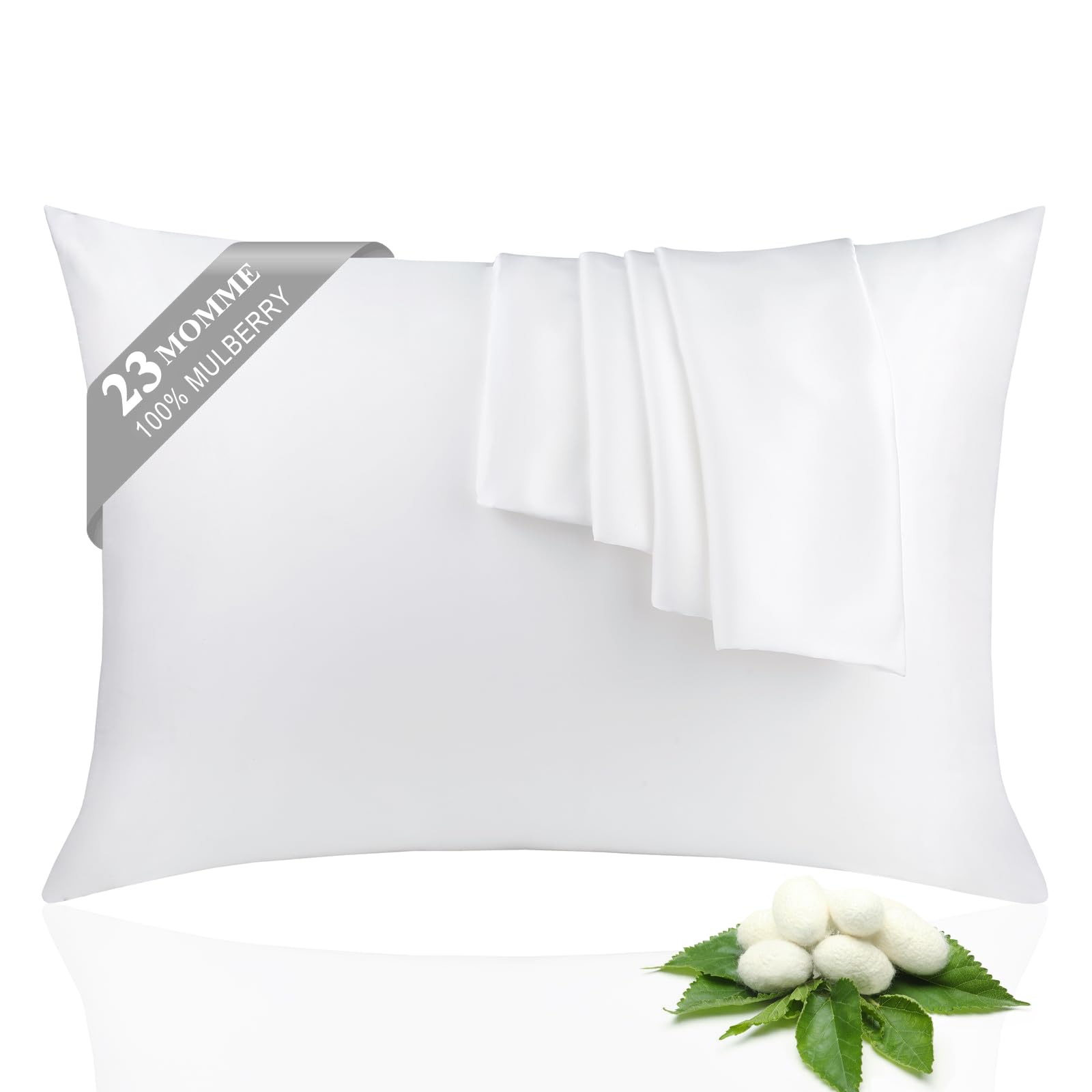 Photo 1 of 100% Silk Pillowcase 2 Pack for Hair and Skin, Both Sides 23 Momme Grade 6A+ Mulberry Silk Pillowcases with Hidden Zipper, Soft&Smooth Cooling Pillow Cases (White, King 20×36)