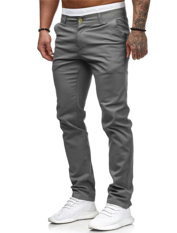 HUNGSON Men's Slim Fit Stretch Chinos Pants - Skinny Flat-Front Dress Pants for Work & Casual