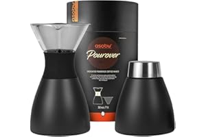 asobu Black Insulated Pour Over Coffee Maker (32 oz.) Double-Wall Vacuum, Stainless-Steel Filter, Stays Hot Up to 12 Hours (B