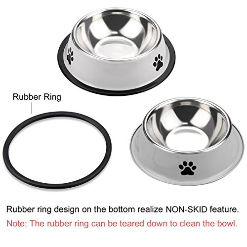 Comsmart Large Stainless Steel Cute Cat Dog Dish Bowls with Non-skid Base Safe for Dishwasher Cleaning 12 Ounces (2 Pack)