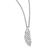 JewelryWeb 925 Sterling Silver Polished Lobster Claw Closure White Ice Diamond Feather With 2in Ext Necklace 7.5mm Wide Pendant Necklace for Women