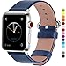 Fullmosa Leather Bands Compatible with Apple Watch Band 41mm 40mm 38mm 42mm for Women Men, Top Grain Genuine Leather Strap for iWatch Series 10/9/8/7/6/5/4/3/2/1/SE2/SE, Dark Blue/Silver