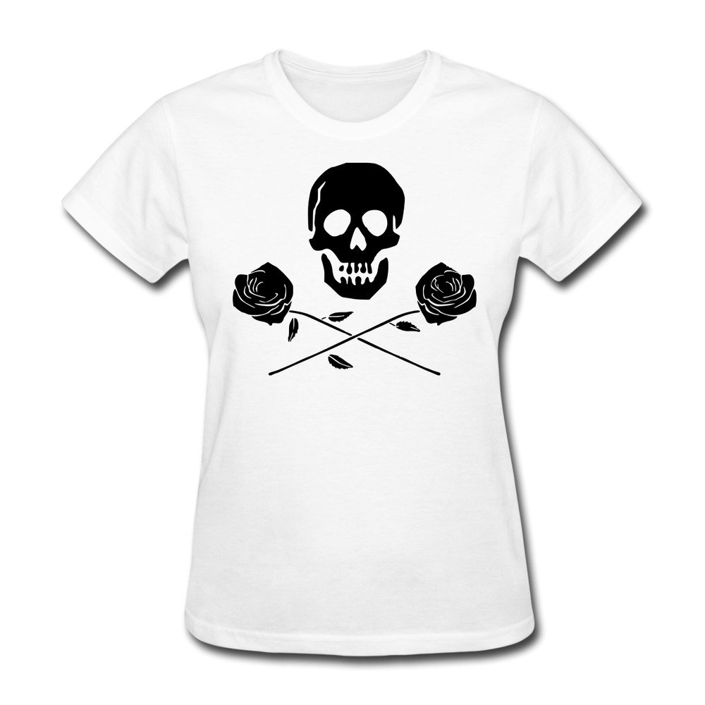 Women's Skull And Flower Short Sleeve T-Shirt White