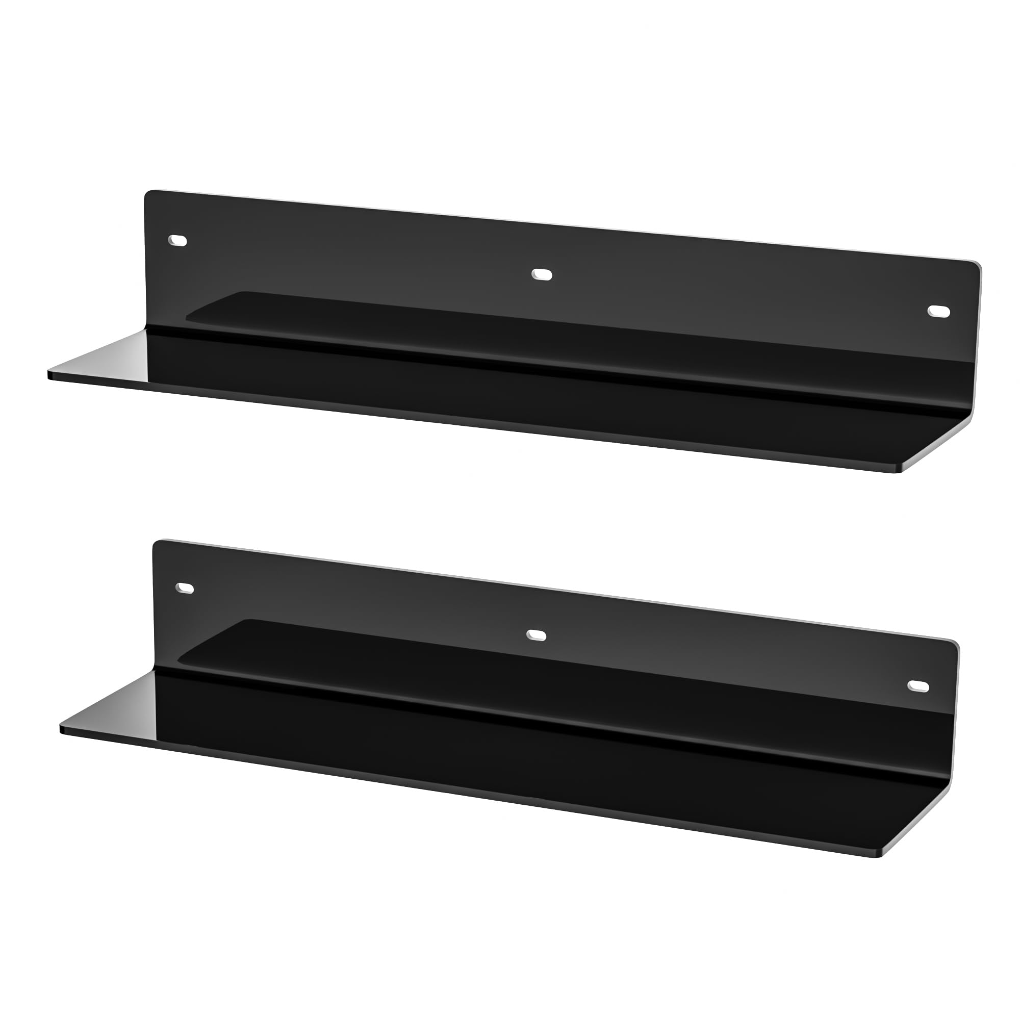 Sezanrpt 16 Inches Black Acrylic Wall Shelves 2 Pack, L Shape Floating Shelf, Acrylic Corner Shelf for Model Car, Candle, Calendar, Towel, Toiletries, Moisture-proof, 4'' Depth