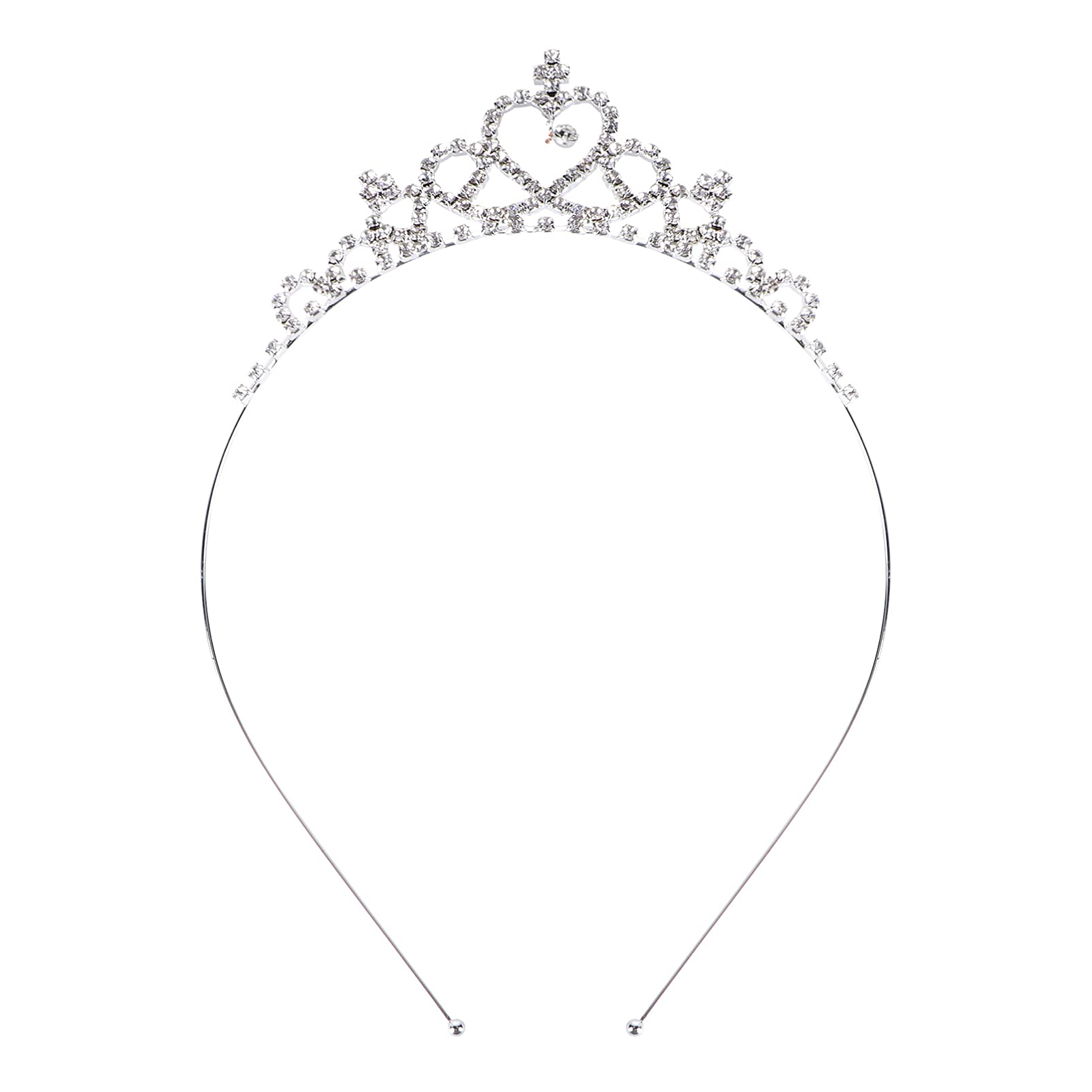 Minkissy Girls Crystal Tiara Heart Shaped Rhinestone Tiara Crown Wedding Headband for Wedding Prom Birthday Party (Silver)