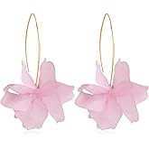 KVANU Unique Handmade Bohemian Resin Flower Petal Dangle Earrings Large Long Acrylic Rose Flower Tiered drop Earring Statement Summer Party Exaggerated Floral Tassel Hook Earrings for Women