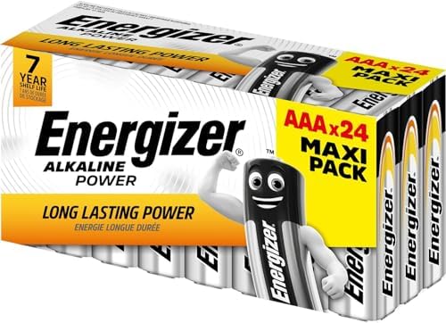 nergizer - Alkaline Power, Pack de 24 Pilas AAA 1,5V, Larga duración para Uso Cotidiano, sin sulfataciones y con hasta 10 años de vida útil