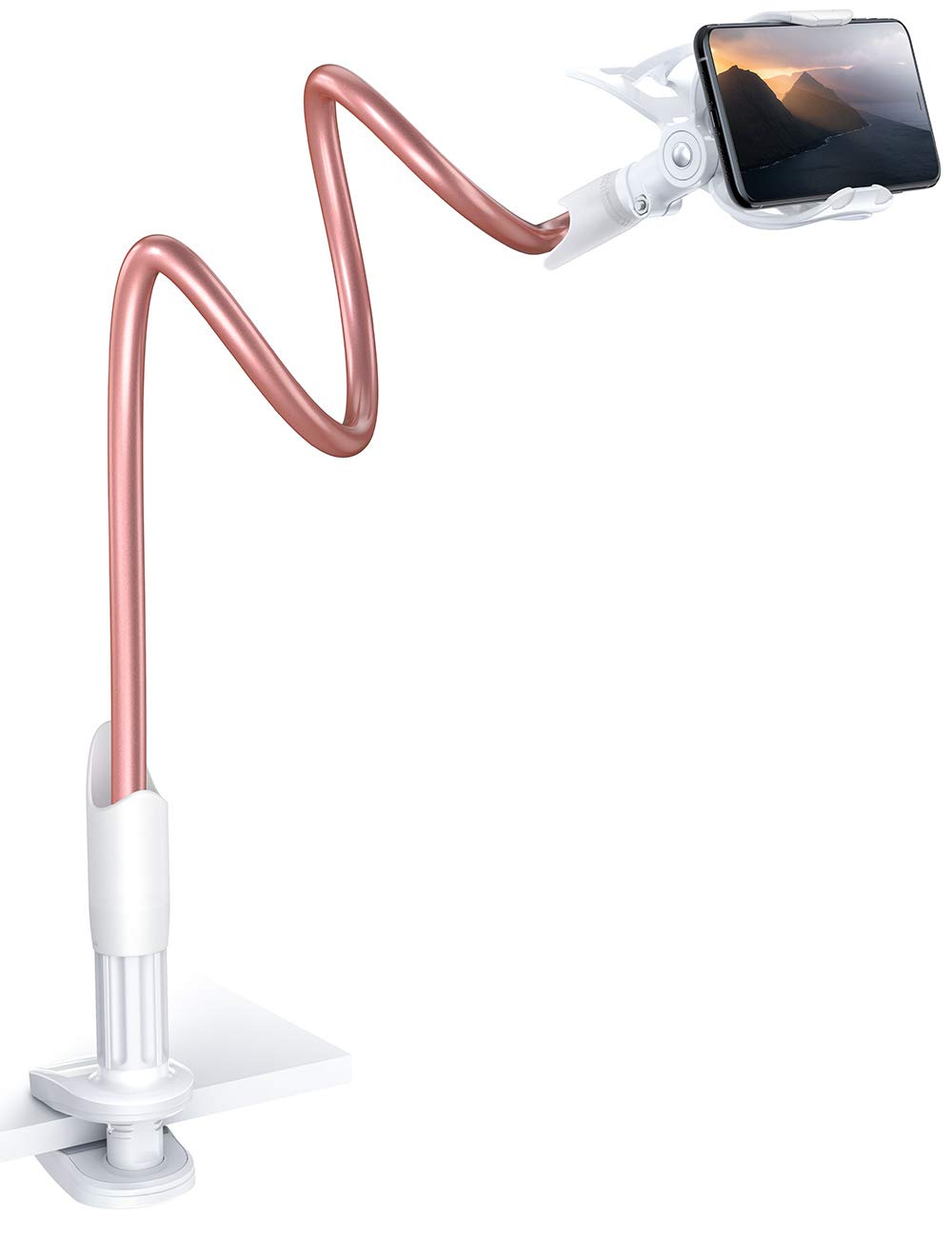 Lamicall Gooseneck Phone Holder, Flexible Holder for Bed - Lazy Arm 360 Adjustable Clamp Bracket for iPhone 17 16 15 14 Pro Max Air Plus, 13 12 11 Pro Max Mini, Xs XR, Samsung S23, Smartphones - Rose