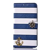 Sannysis Stripes Anchor Rudder Wallet Case For Samsung Galaxy Note 4 (Blue)