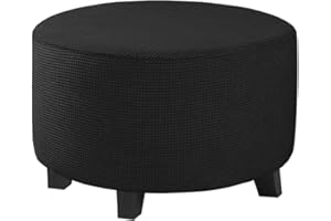DKSLIPGO Ottoman Cover Stretch Ottoman Slipcover Round Ottoman Storage Cover Folding Stool Covers Furniture Protector Cover (Black,Medium)