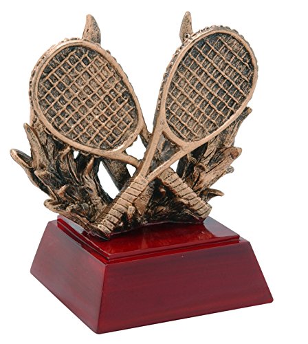 Sculpted Gold Tennis Trophy | Racket Award - Engraved Plates by Request - Perfect Award Trophy - Made by Heavy Resin Casting - for Recognition - Decade Awards