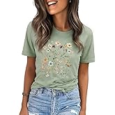 Women's Vintage Flowers Tshirts Floral Graphic Tees Wildflowers Shirts Vacation Casual Short Sleeve Tops Loose Beach Tops