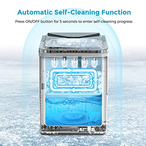 Ice Makers Countertop, Self-Cleaning Function, Portable Electric Ice Cube Maker Machine, 9 Bullet Ice Ready in 6 Mins, 26lbs 24Hrs with Ice Bags and Scoop Basket for Home Bar Camping RV(Black)