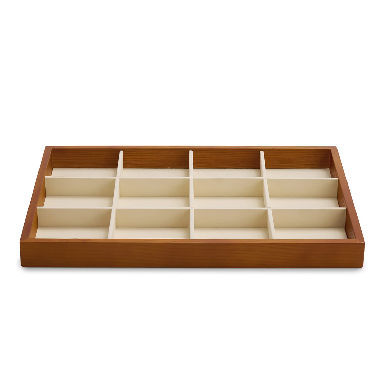 Oirlv 12 Compartment Wooden Jewellery Tray Stackable Jewellery Storage Tray with Beige Velvet Lining — image 1