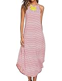 Halife Women Sexy Halter Neck Stripes Sleeveless Casual Party Beach Long Tank Dress Sundress Red XL