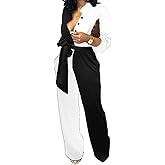 Xinlees Women Elegant Jumpsuits Casual V-neck Long Sleeve Stretchable Long Pants Rompers Button Pocketed Party Club