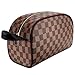 Makeup Bag Leather Travel Makeup Cosmetic Bag for Women Waterproof Makeup Organizer Purse Leather Large Capacity Toiletry Pouch Storage Makeup Tools Foundation (Brown)