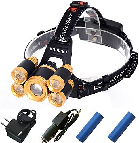 ustopfire LED Headlamp,Super Bright 5 LED 8000 Lumen Zoomable Headlight, 4 Modes Rechargeable Zoomable Waterproof Head Torch Headlight Flashlight for Outdoor Hiking Camping Riding Fishing Hunting