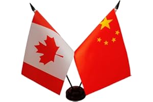 Canada China Friendship Flag, Chinese Desk Flag,Canada Chinese Desk Flag,Twin Table Flag，Chinese Office Table Flag on Stand B