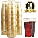 100 Glitter Plastic Cups 10 Oz Clear Plastic Cups Tumblers Gold Glitter Cups Disposable Wedding Cups Elegant Party Cups Recyclable and BPA-Free