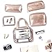 NiceEbag 6 in 1 Clear Backpack with Cosmetic Bag & Case, Clear Transparent PVC School Backpack Outdoor Bookbag Portable Travel Toiletry Bag Makeup Quart Luggage Organizer (Rose Gold)