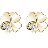 Reffeer Solid 925 Sterling Silver Clover Leaf Stud Earrings for Women Teens CZ Clover Stud Earrings Shamrock Earrings Spring