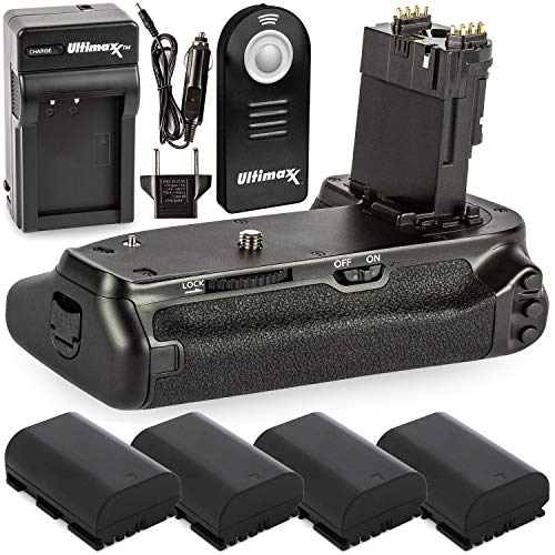 Ultimaxx’s Professional, Dynamic Battery Grip Holder (Replacement for BG-E21) Compatible with Canon EOS 6D Mark II DSLR Camera; Works with LP-E6 or LP-E6N Batteries (4X Included)