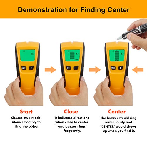 Stud Finder, Genround 3-In-1 Wall Scanner With Stud Sensor, Ac Sensor, Metal Scanner & LCD Display & Sound Alert | Multi Wall Detector for AC Live Wire, Metal & Wood Stud Finder (Without Battery) - Thumbnail 4