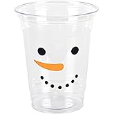 AimFun Snowman Plastic Cups Christmas Disposable Party Cups Winter Holiday 12 oz Cold Drinking Cup for Drinking Coffee Xmas Birthday Party Supplies (50, Snowman)