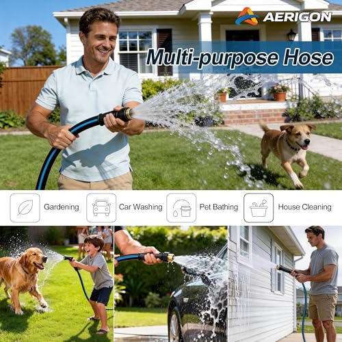 Heavy Duty Rubber Garden Hose 5/8" x 100FT, Non-Expandable Kink-Free Water Hose with Leak-Proof 3/4" Fittings for Yard Lawn and Car Wash