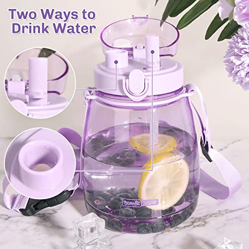 MOIOIBE Water Bottle with Straw 45oz Kawaii Water Bottles with Two Ways to Dinking Modern Water Jug for Women/Teen Girl/School Purple Cute Water Bottles With Strap Purple